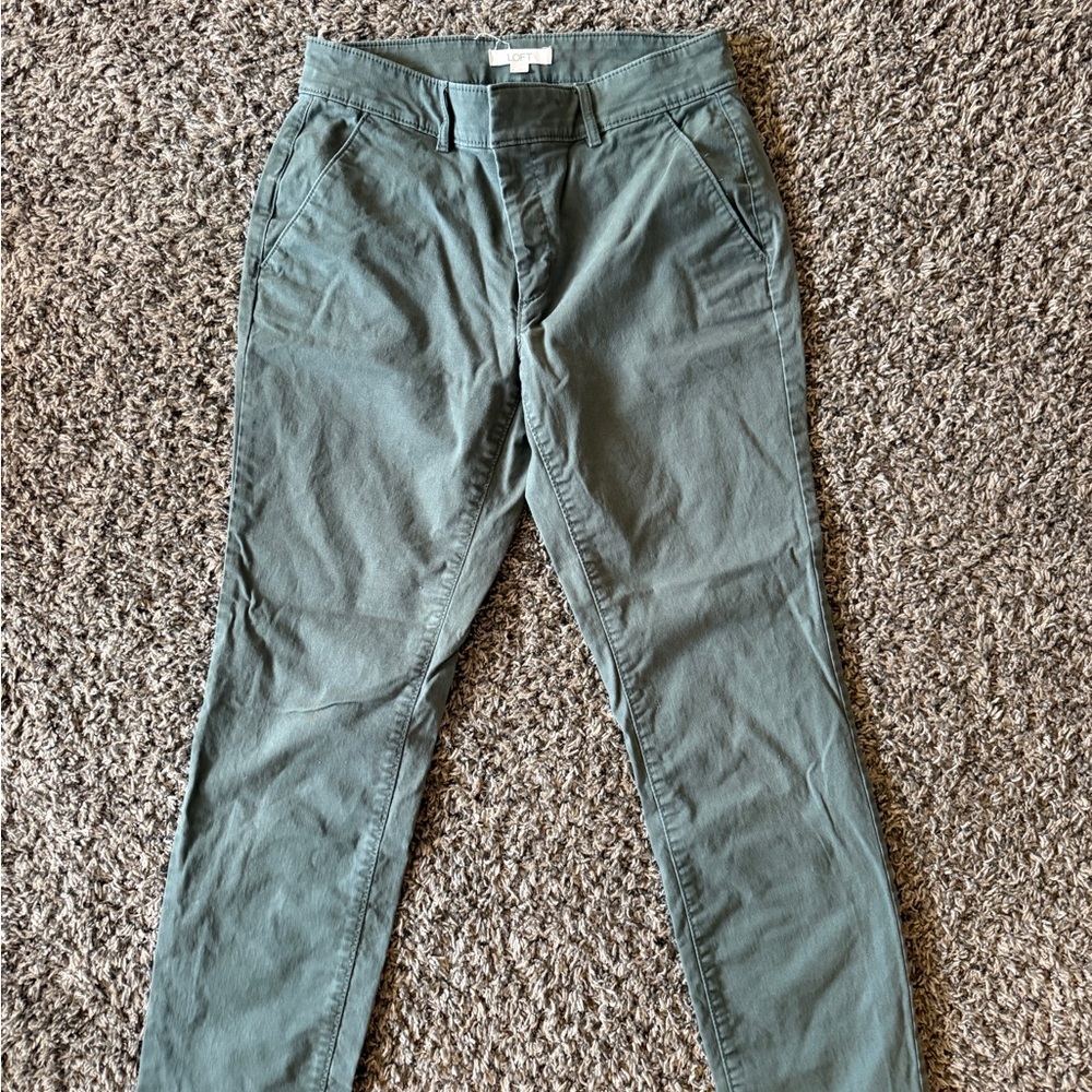 LOFT Green Ankle Cropped Pants with Relaxed Fit